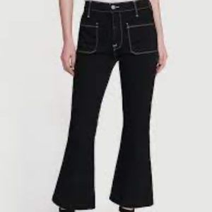 Frame Le Bardot Crop Flare Black Contrast Stitch Pant